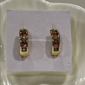 Elegant 14k Gold Plated Hoop Earrings with Multicolor Accents